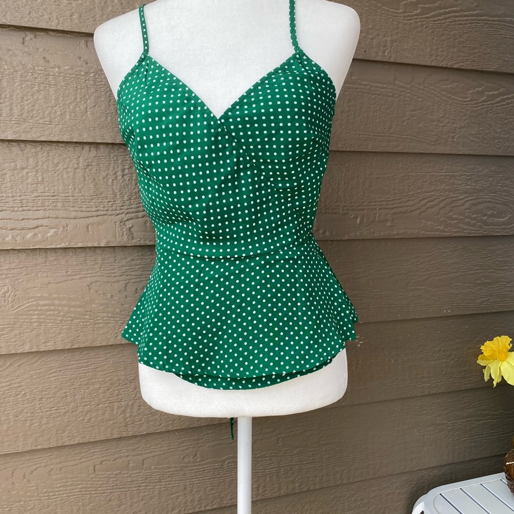 NWOT! Love Stitch Green Polka Dot Wrap Tank, S